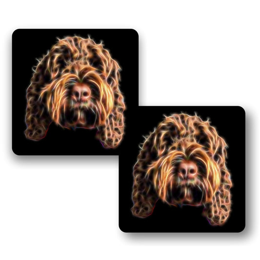 Chocolate Brown Cockapoo Coasters, Set of 2, with Stunning Fractal Art Design.