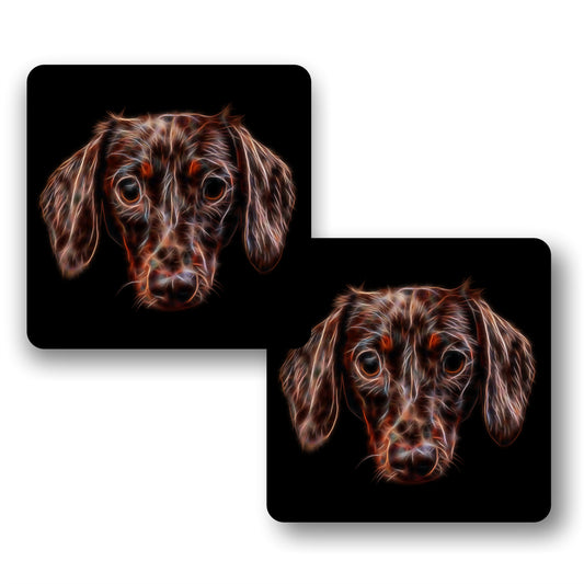 Chocolate Brown Dachshund Coasters, Set of 2, with Stunning Fractal Art Design