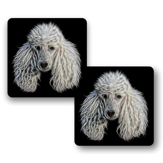 White Standard Poodle Coasters, Set of 2, with Stunning Fractal Art Design. Perfect Poodle Owner Gift.