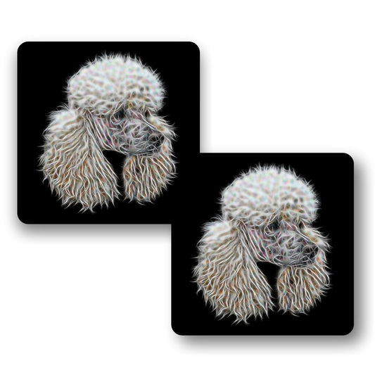 White Standard Poodle Coasters, Set of 2, with Stunning Fractal Art Design. Perfect Poodle Owner Gift.