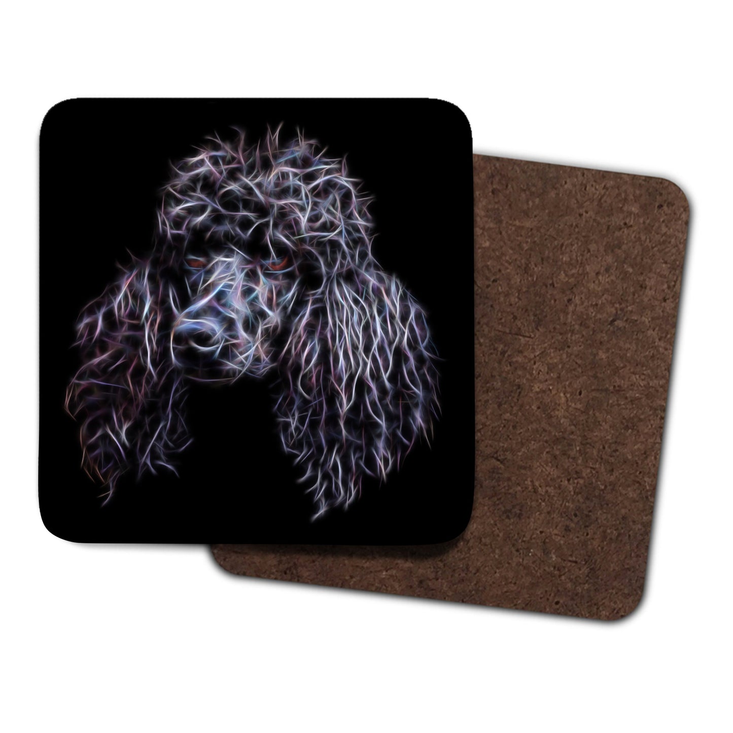 Black Standard Poodle Coasters, Set of 2, with Stunning Fractal Art Design.