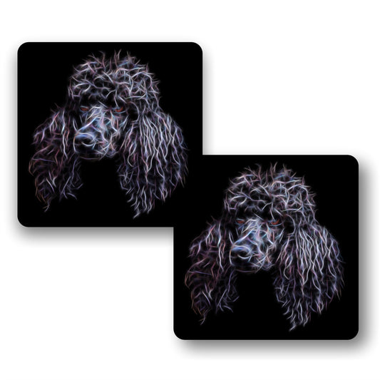 Black Standard Poodle Coasters, Set of 2, with Stunning Fractal Art Design.