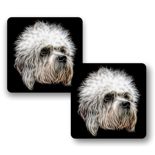 Dandie Dinmont Coasters, Set of 2, with Stunning Fractal Art Design.