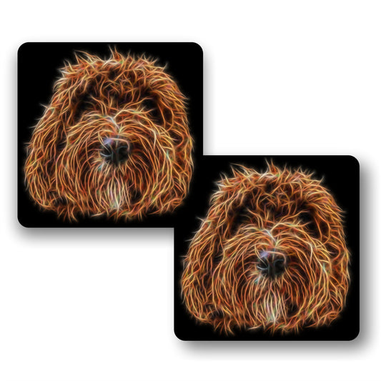 Red Labradoodle Coasters, Set of 2, with Stunning Fractal Art Design