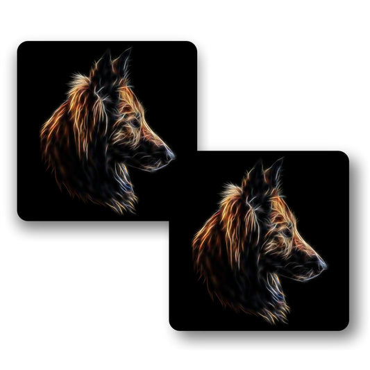 Belgian Shepherd, Belgian Tervuren Coasters, Set of 2, with Stunning Fractal Art Design.