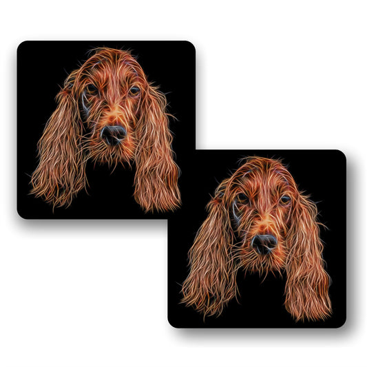 Irish Setter Coasters, Set of 2, with Stunning Fractal Art Design.