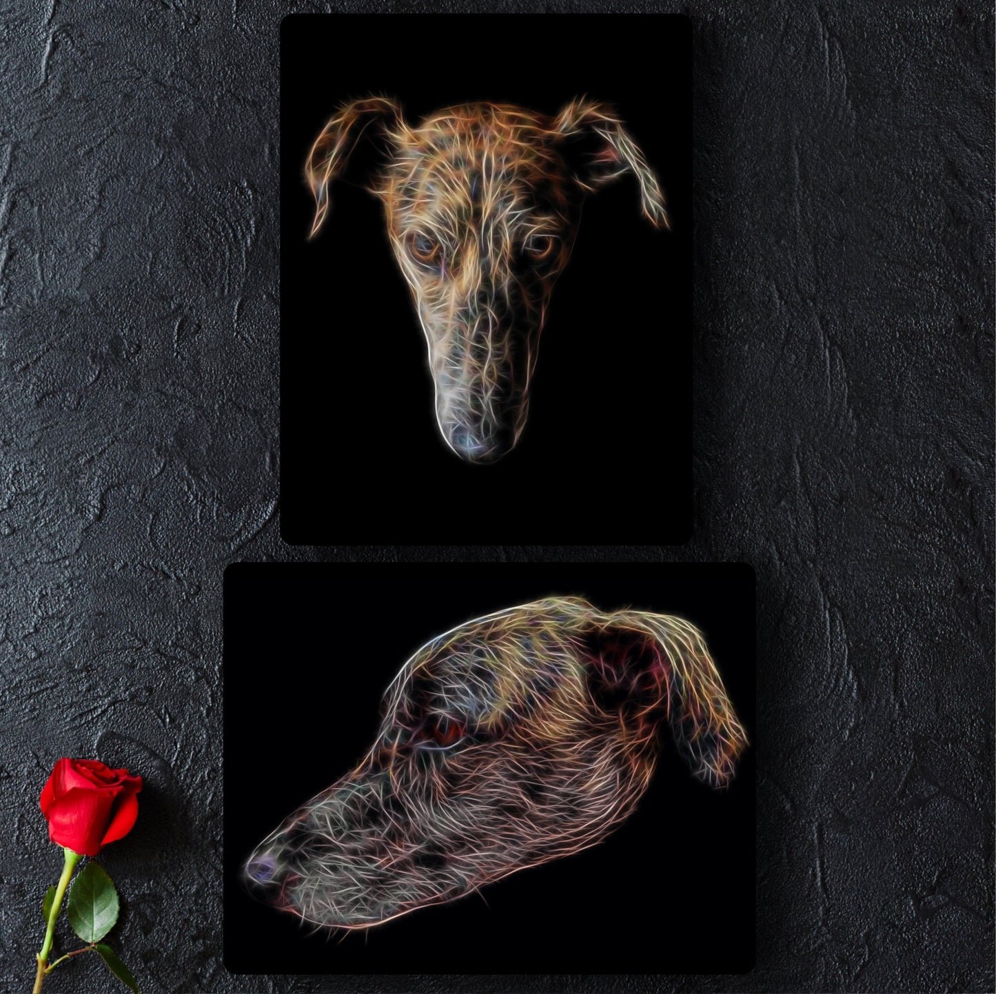 Brindle Lurcher Aluminium Metal Wall Plaque with Fractal Art Design, Gift for Brindle Lurcher Owner