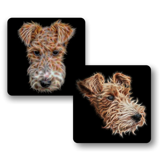 Wire Hair Fox Terrier Coasters, Set of 2, with Stunning Fractal Art Design.