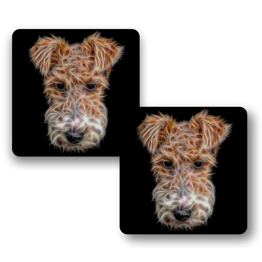 Wire Hair Fox Terrier Coasters, Set of 2, with Stunning Fractal Art Design.
