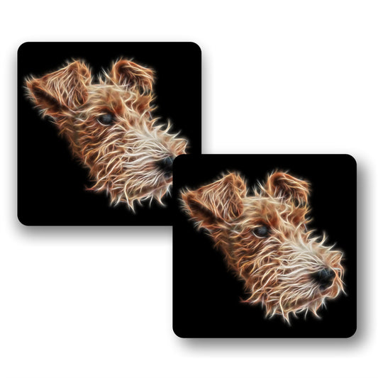 Wire Hair Fox Terrier Coasters, Set of 2, with Stunning Fractal Art Design.