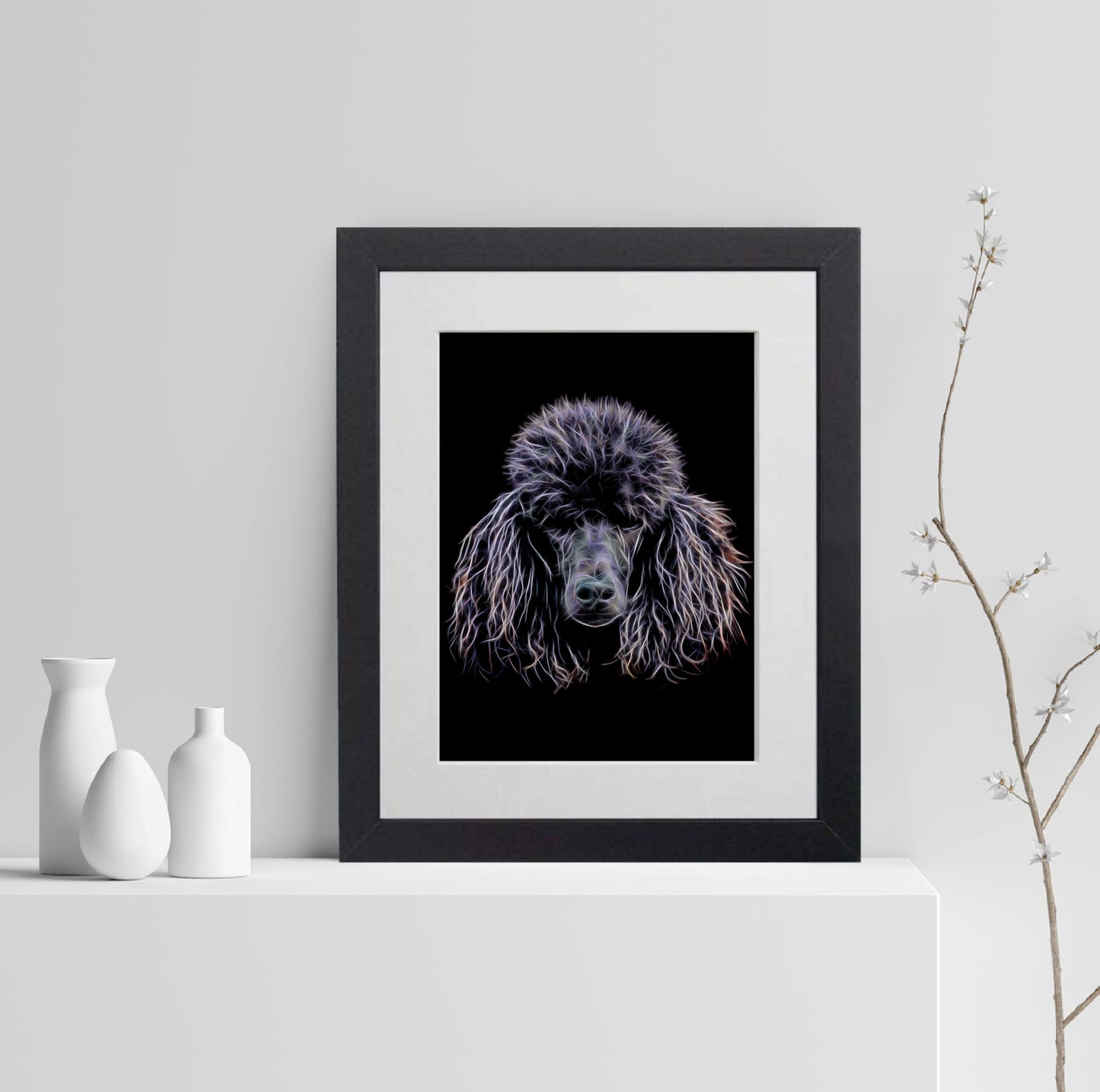 Black Poodle Print with Stunning Fractal Art Design. Various Sizes Available
