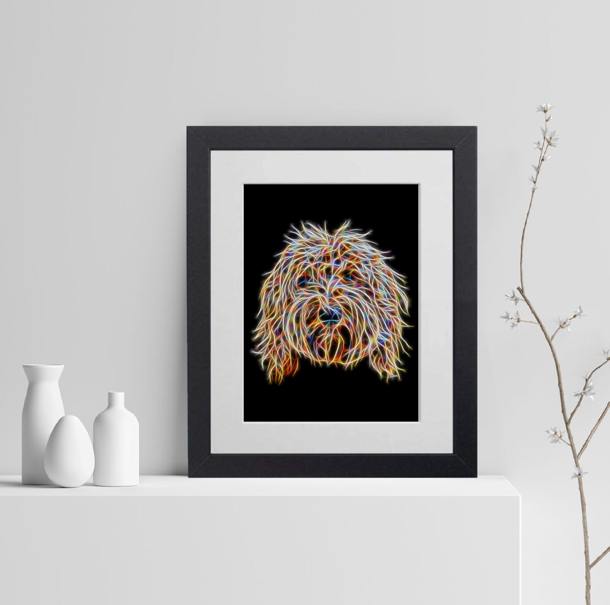 Gold Labradoodle Print with Stunning Fractal Art Design. Various Sizes Available