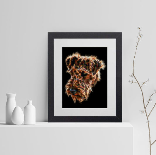 Airedale Terrier Print with Stunning Fractal Art Design. Various Sizes Available
