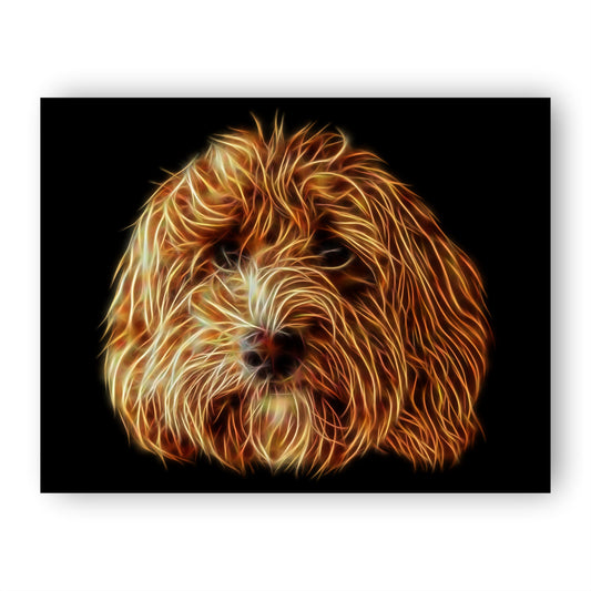 Red Cockapoo Print with Stunning Fractal Art Design. Various Sizes Available