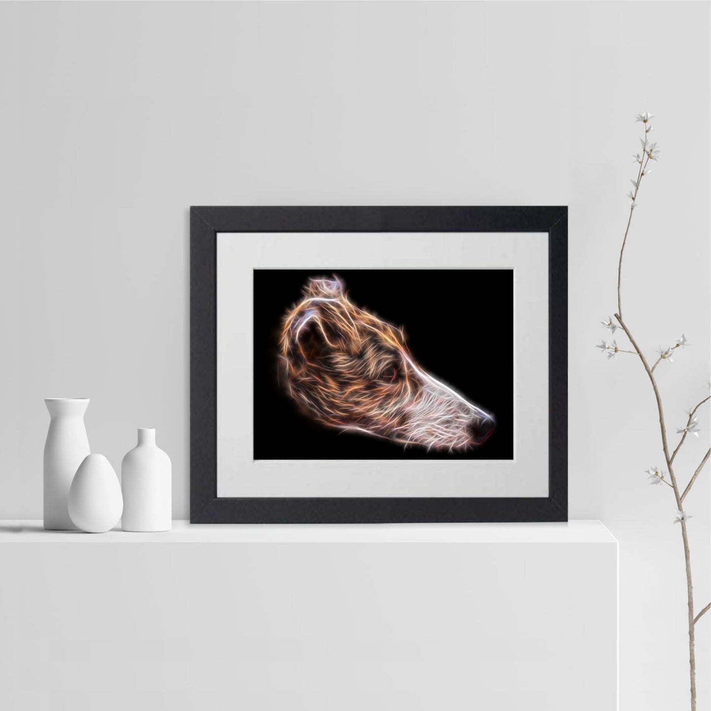 Brindle and White Greyhound Print with Stunning Fractal Art Design. Various Sizes Available
