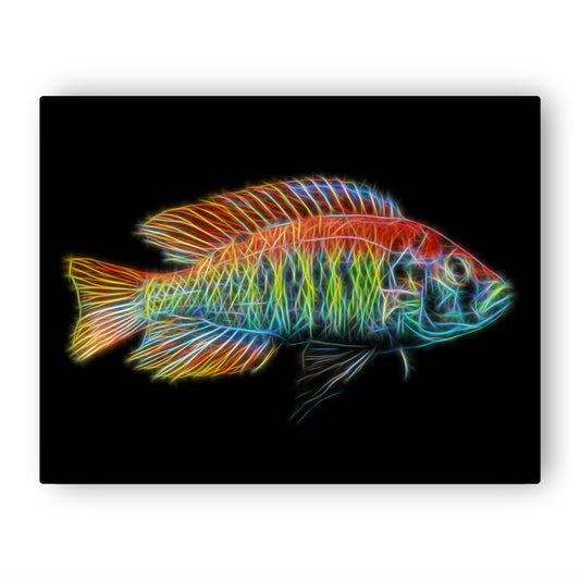 Flameback Cichlid Metal Wall Plaque with Stunning Fractal Art Design. Pundamilia Nyererei