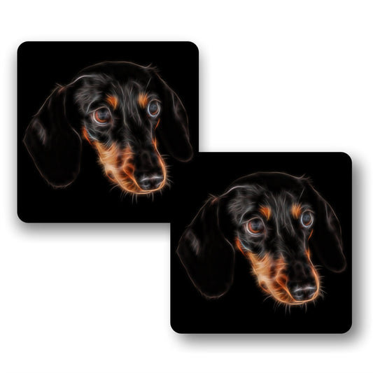 Black and Tan Dachshund Coasters, Set of 2, with Stunning Fractal Art Design