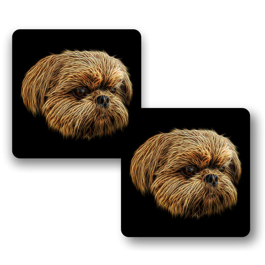 Red Shih Tzu Coasters, Set of 2, with Fractal Art Design, Perfect Shih Tzu Owner Gift