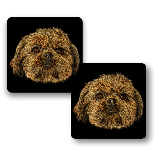 Red Shih Tzu Coasters, Set of 2, with Fractal Art Design, Perfect Shih Tzu Owner Gift