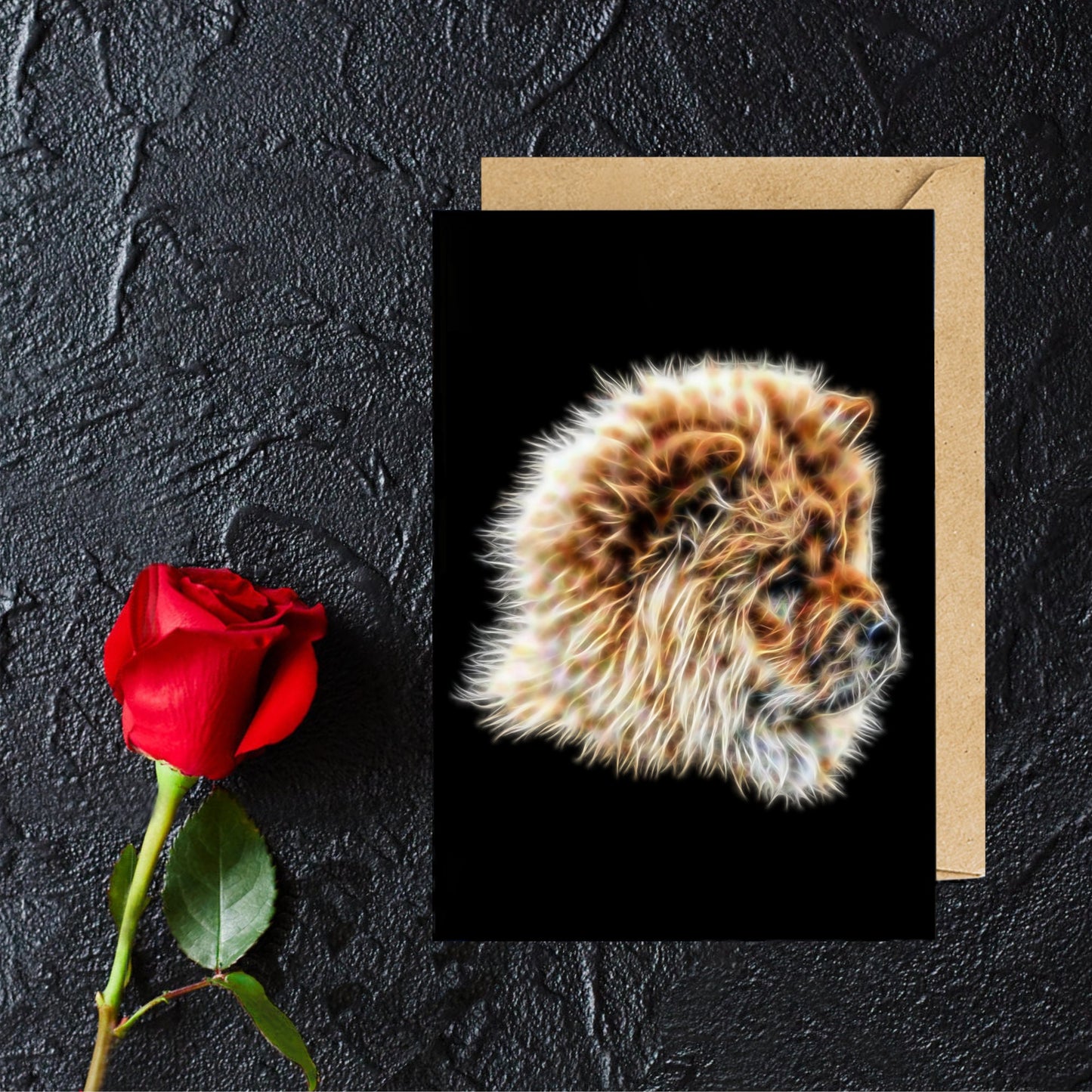 Fawn Chow Chow Greeting Card with Stunning Fractal Art Design. Blank Inside for Birthdays or any other Occasion
