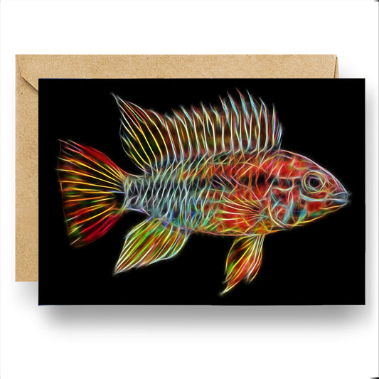 Apistogramma Cichlid Fish Greeting Card with Stunning Fractal Art Design (Blank Inside). A Selection of Designs.