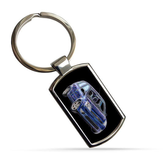 Ford Fiesta MK5 Car Metal Metal Rectangle Keyring with Stunning Fractal Art Design. Blue, Red, Black, White or Green