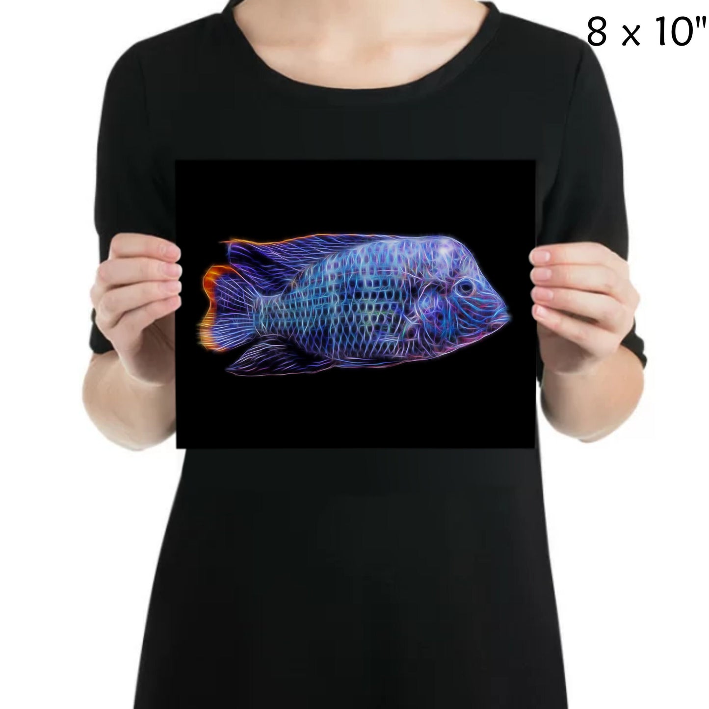 Green Terror Cichlid Print with Stunning Fractal Art Design. Adinoacara Rivulatus