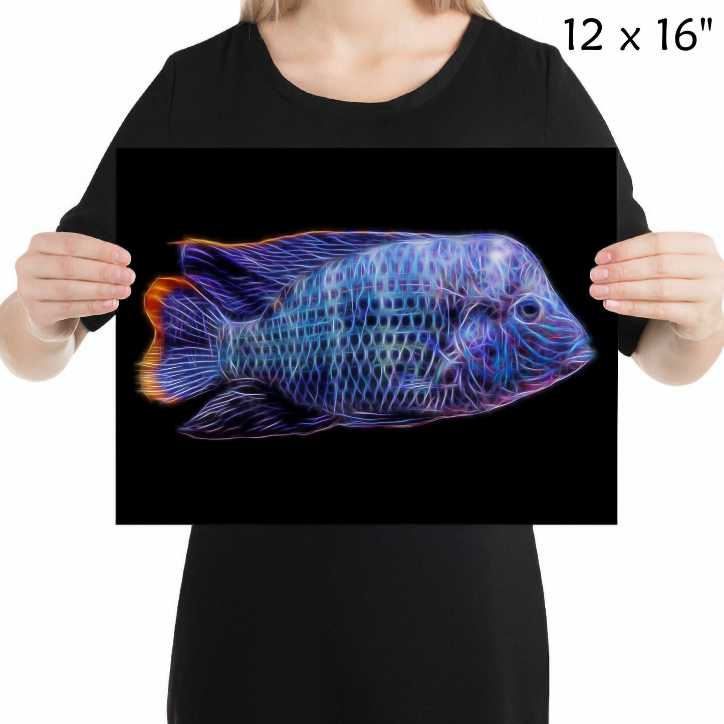 Green Terror Cichlid Print with Stunning Fractal Art Design. Adinoacara Rivulatus