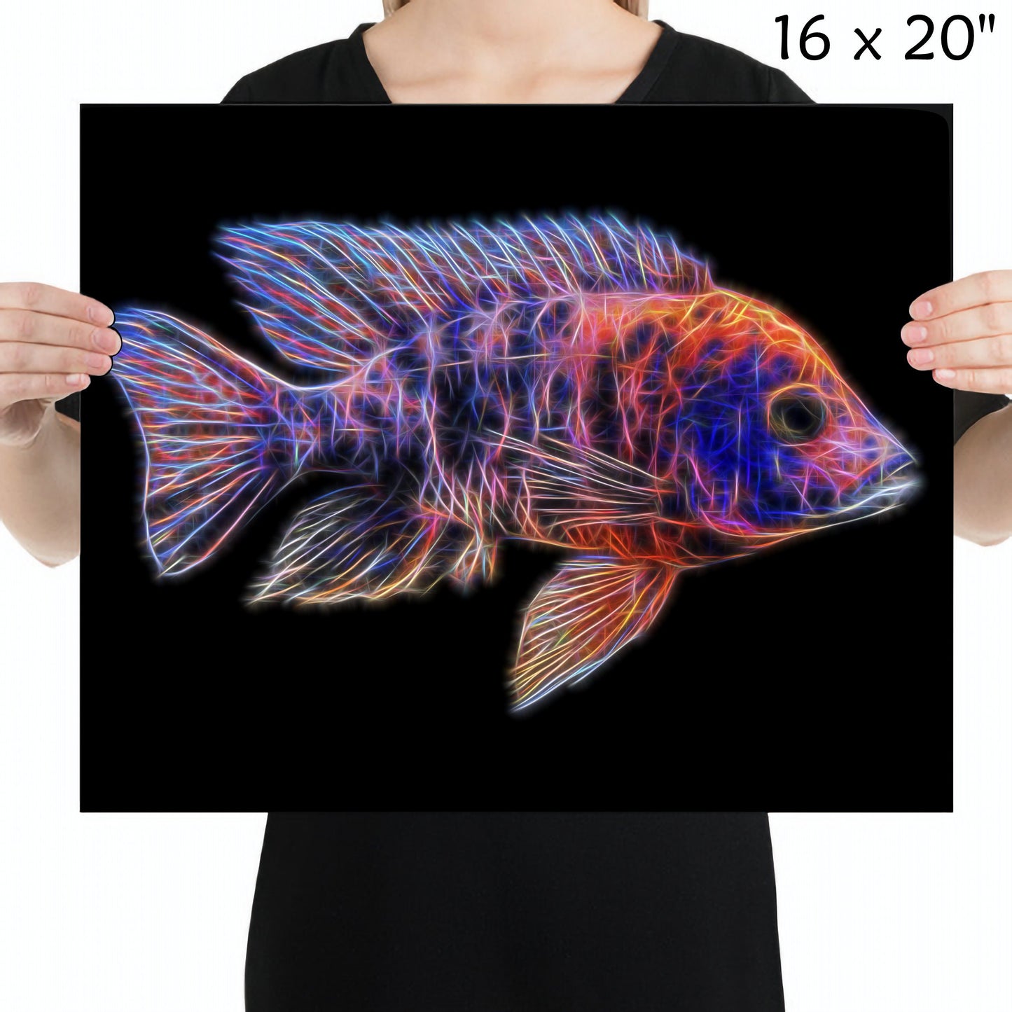 Orange OB Peacock Cichlid Fish Print with Stunning Fractal Art Design. Aulonocara