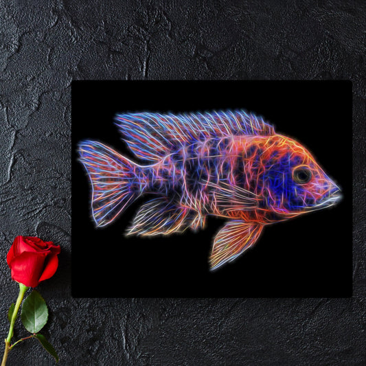 Orange OB Peacock Cichlid Fish Print with Stunning Fractal Art Design. Aulonocara