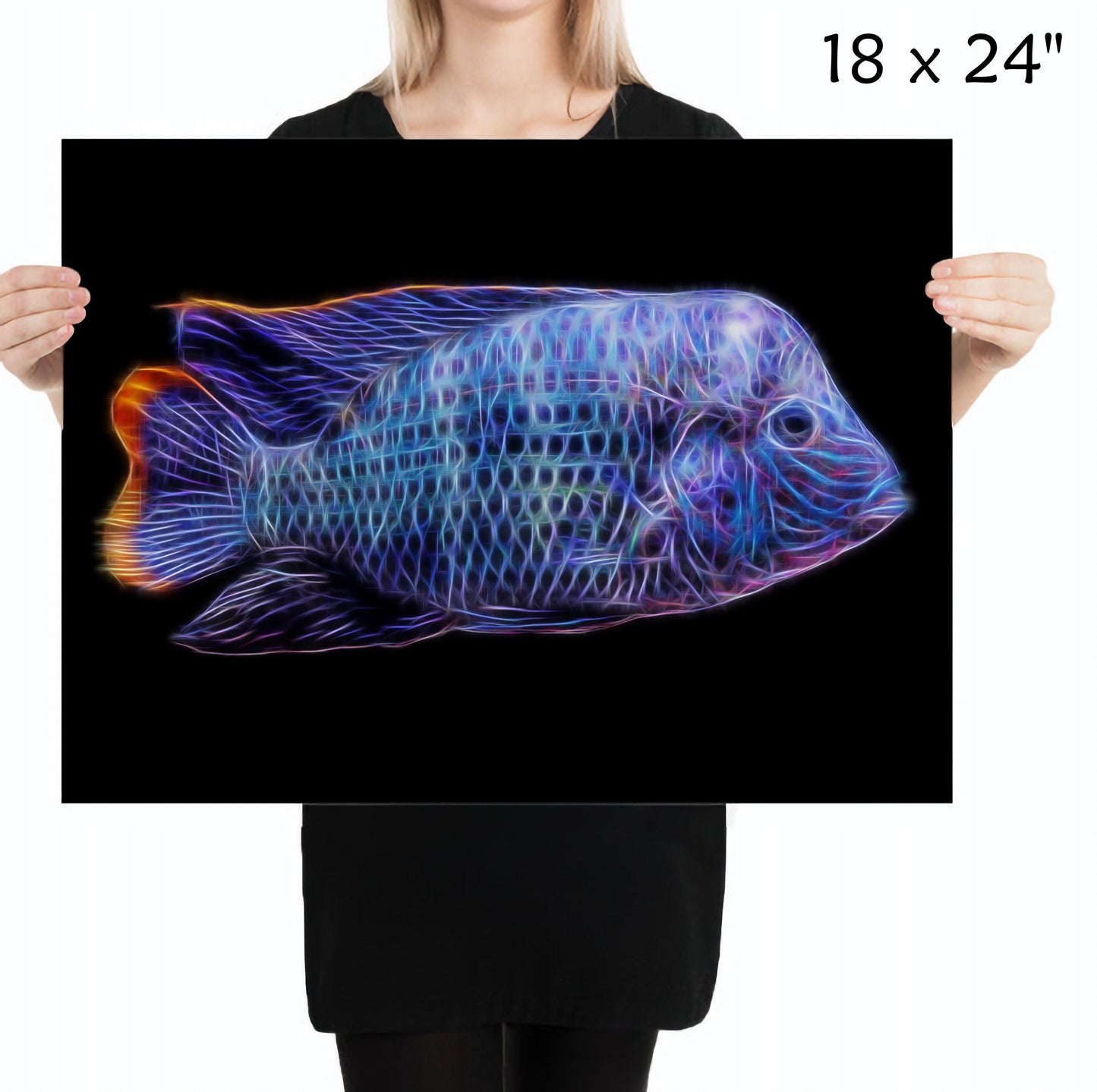 Green Terror Cichlid Print with Stunning Fractal Art Design. Adinoacara Rivulatus