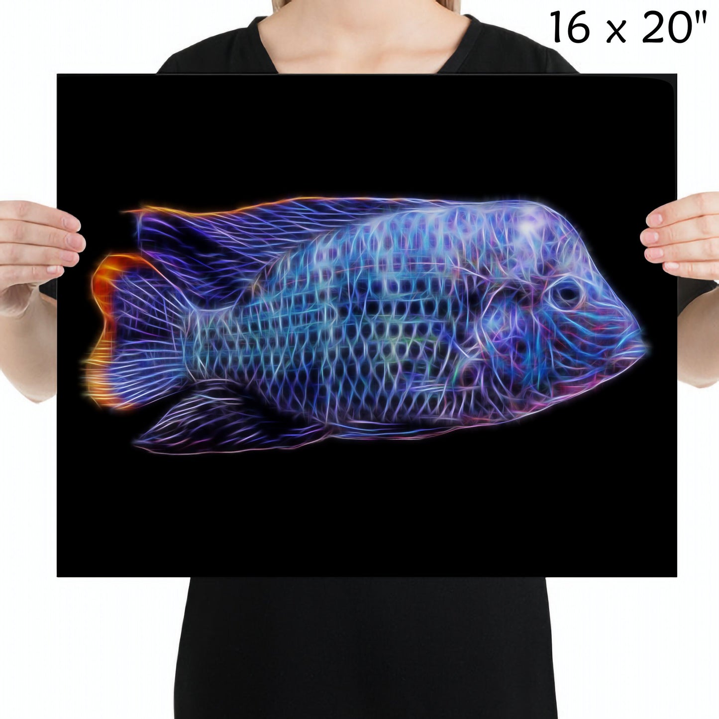 Green Terror Cichlid Print with Stunning Fractal Art Design. Adinoacara Rivulatus