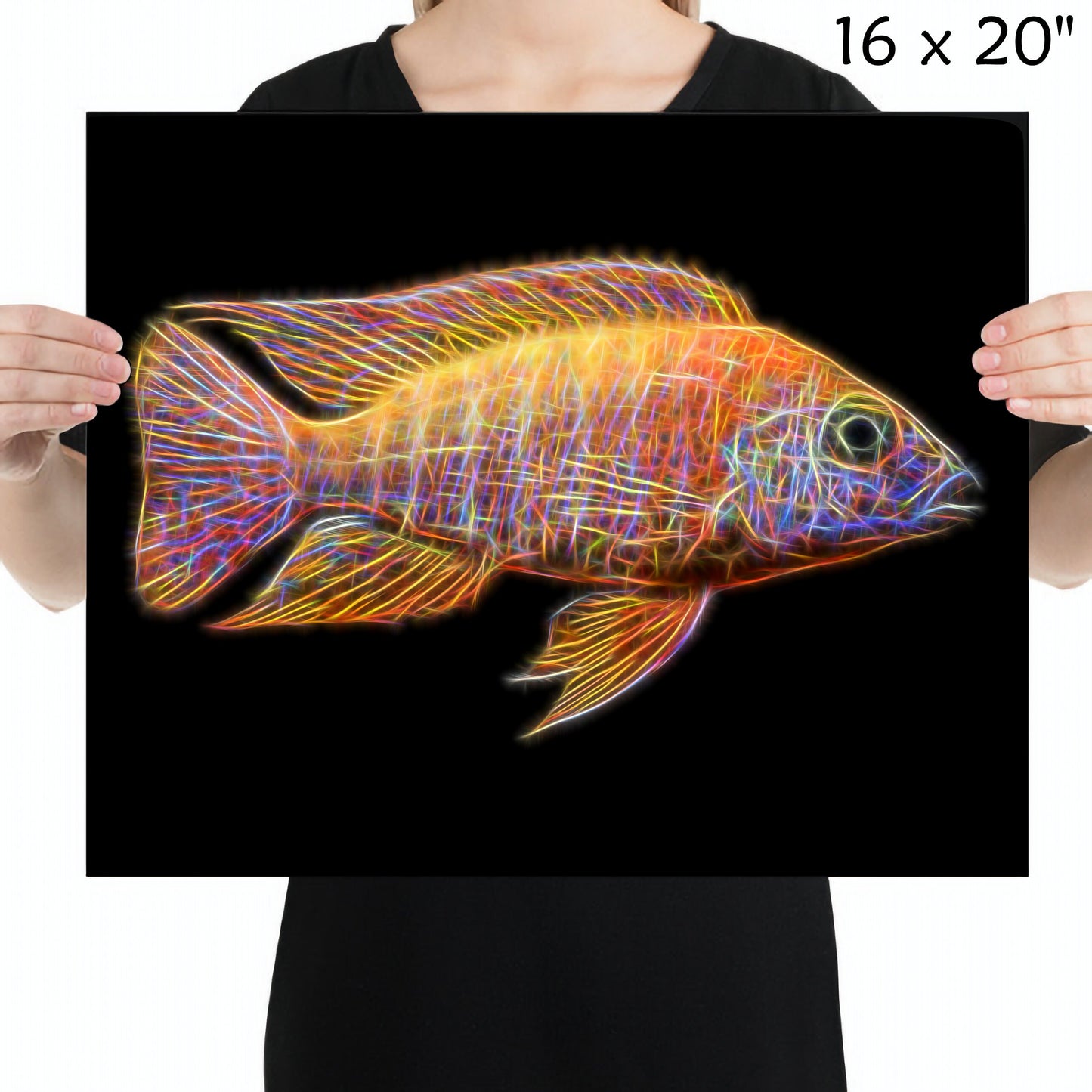 Ruby Red Peacock Cichlid Fish Print with Stunning Fractal Art Design. Aulonocara