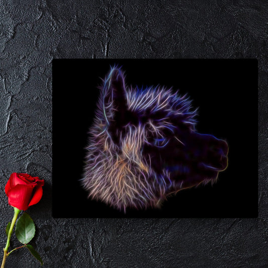 Black Alpaca Aluminium Metal Wall Plaque with Stunning Fractal Art Design.