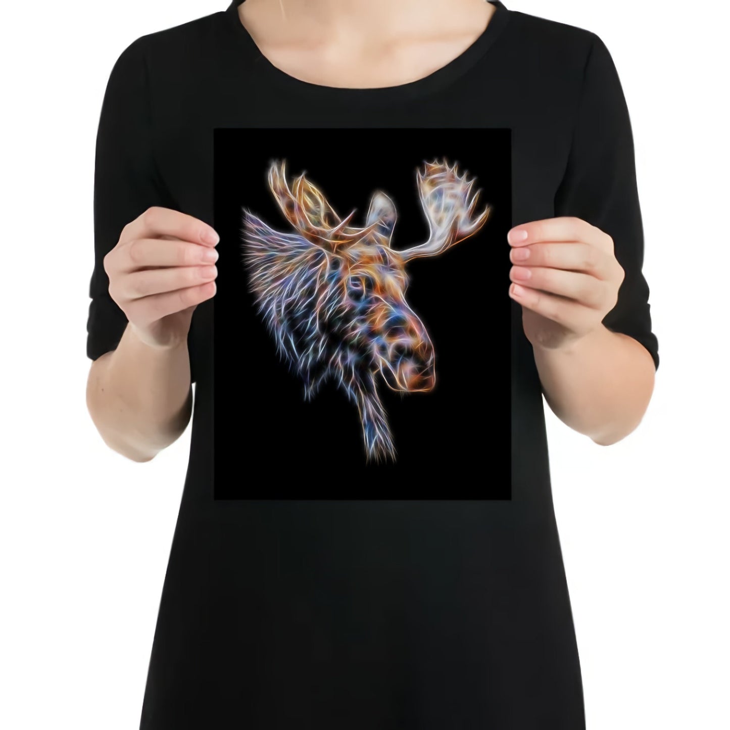 Bull Moose Metal Wall Plaque with Stunning Fractal Art Design