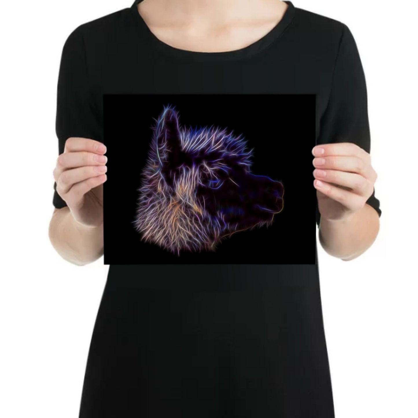 Black Alpaca Aluminium Metal Wall Plaque with Stunning Fractal Art Design.