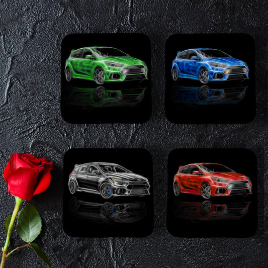 Ford Focus RS Coasters with Stunning Fractal Art Design. Various colours blue, green, orange, black, grey, and white available.