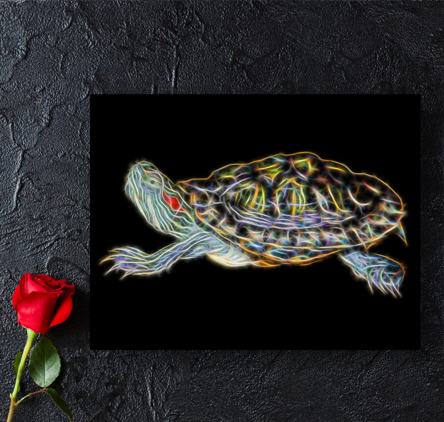 Red Eared Slider Turtle Fractal Art Aluminium Metal Wall Plaque