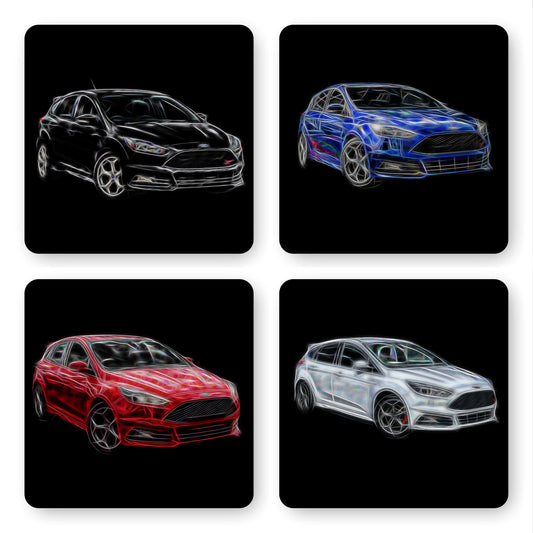 Ford Focus ST Coasters with Stunning Fractal Art Design. Various colours blue, red, yellow, orange, black, grey, and white available.