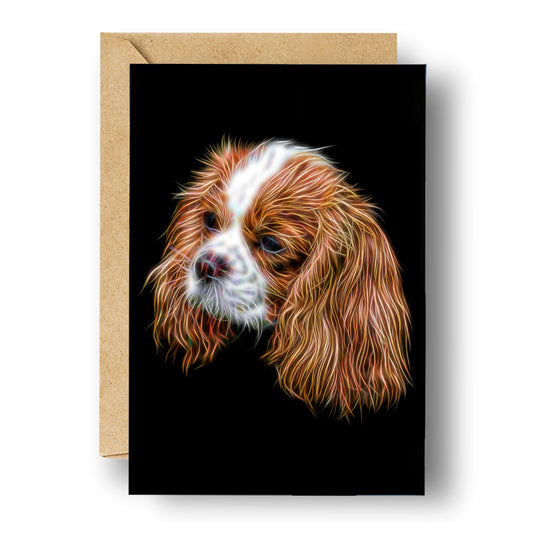 Cavalier King Charles Spaniel Greeting Card Blank Inside. Ruby, Black and Tan, Blenheim, and Tri colour.