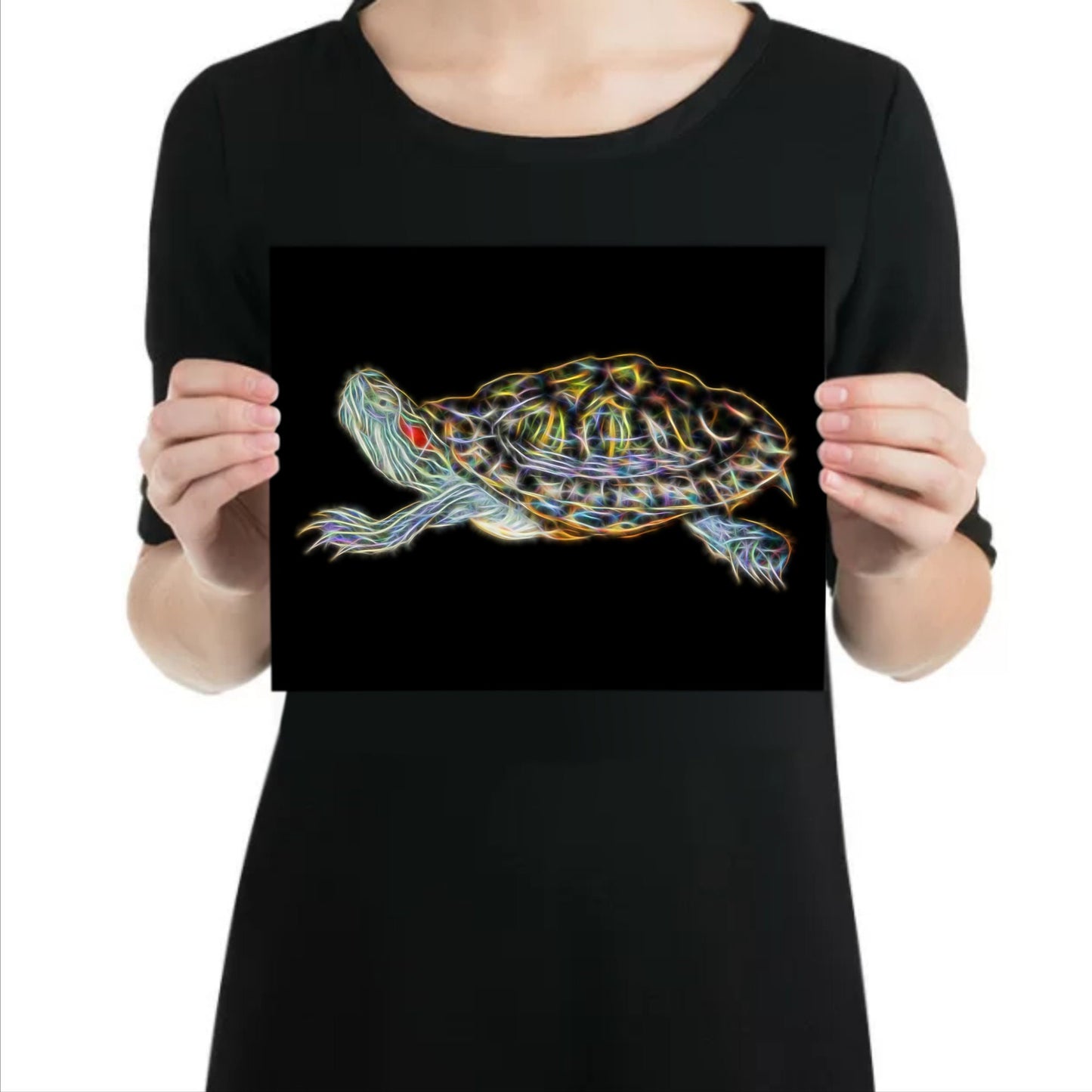 Red Eared Slider Turtle Fractal Art Aluminium Metal Wall Plaque