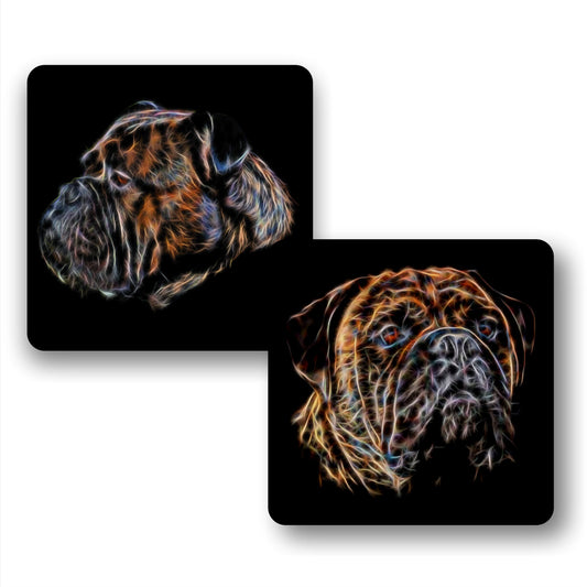 Brindle Bullmastiff Coasters, Set of 2, with Stunning Fractal Art Design. Dog Lover Gift