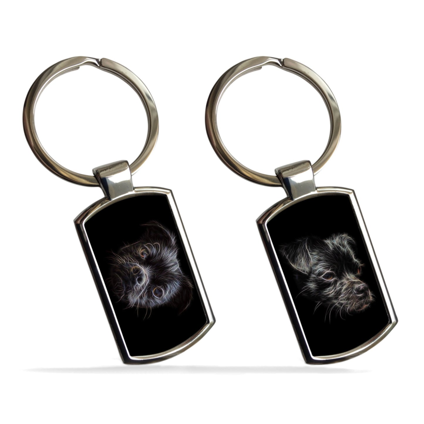 Black Chug Dog Keychain with Fractal Art Design