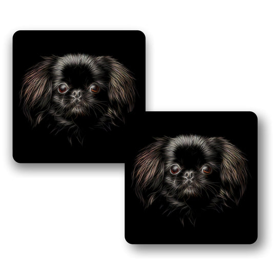 Black Pekingese Dog Coasters with Fractal Art Design. Perfect Pekingese Owner Gift