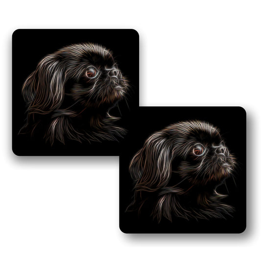 Black Pekingese Dog Coasters with Fractal Art Design. Perfect Pekingese Owner Gift