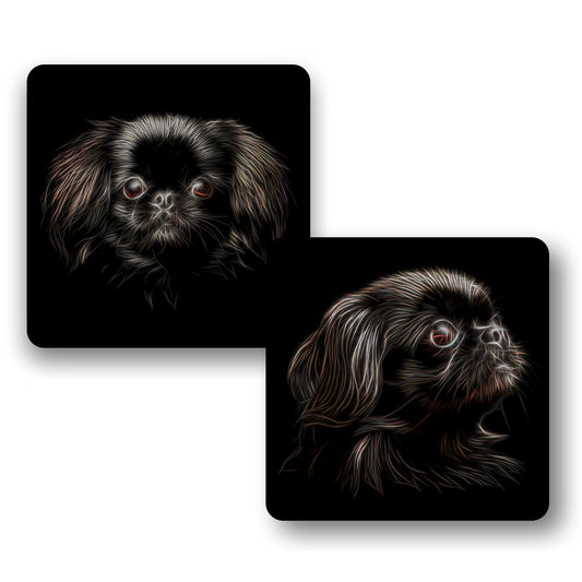Black Pekingese Dog Coasters with Fractal Art Design. Perfect Pekingese Owner Gift