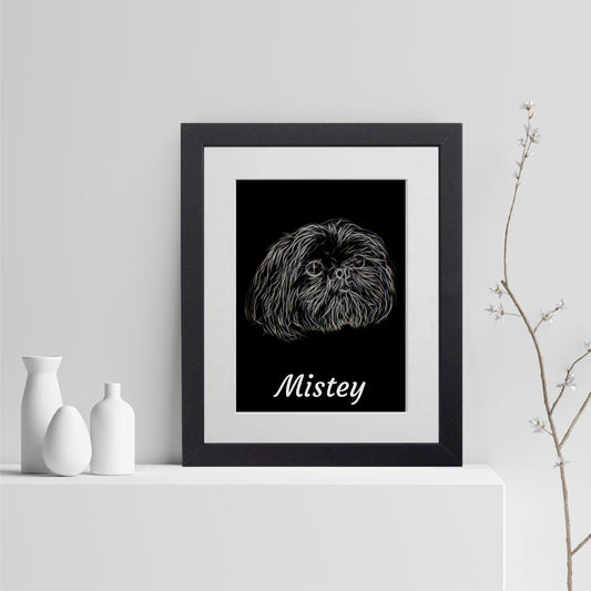 Personalised Black Shih Tzu Print with Stunning Fractal Art Design. Various Sizes Available