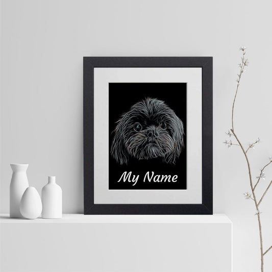 Personalised Black Shih Tzu Print with Stunning Fractal Art Design. Various Sizes Available