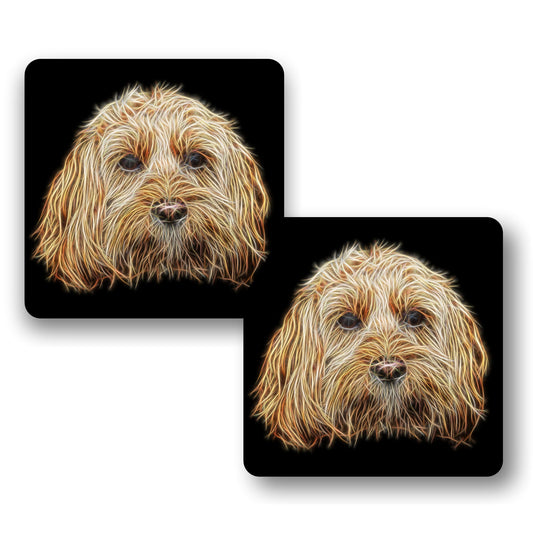 Golden Cockapoo Coasters, Set of 2, with Stunning Fractal Art Design.