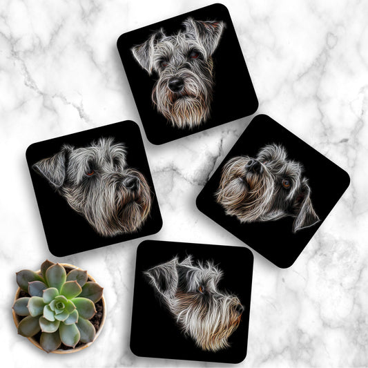 Salt and Pepper Schnauzer Coasters with Stunning Fractal Art Design, Schnauzer Owner Gift